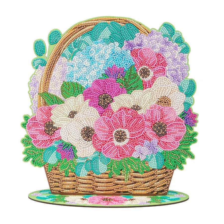 "Spring Flower Basket" Crystal Art Wooden Decoration