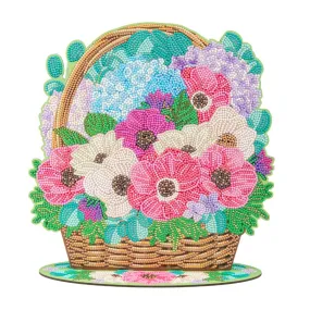 "Spring Flower Basket" Crystal Art Wooden Decoration