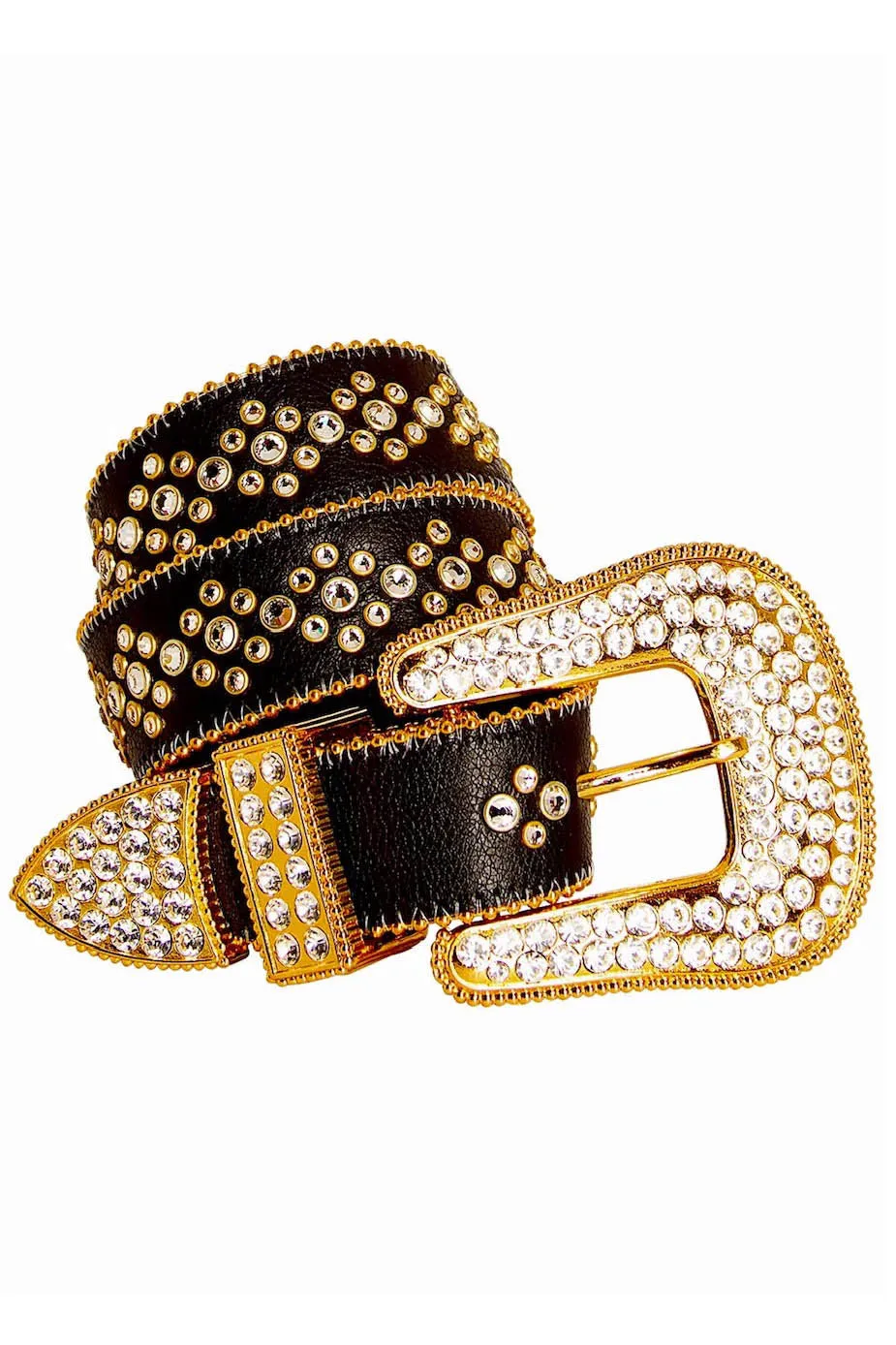 ROBIN'S JEAN BLACK LEATHER BELT WITH CLEAR CRYSTALS