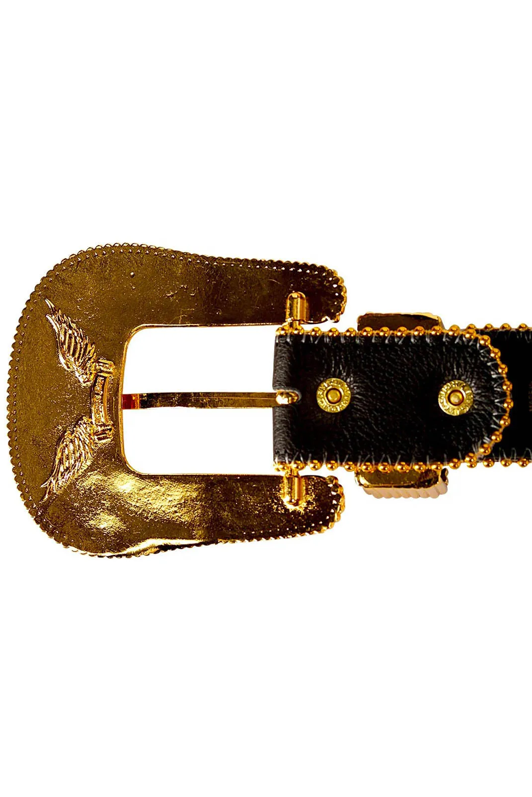 ROBIN'S JEAN BLACK LEATHER BELT WITH CLEAR CRYSTALS