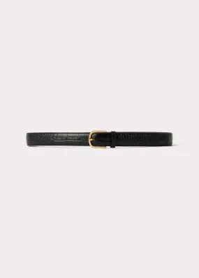 Slim trouser leather belt black croco