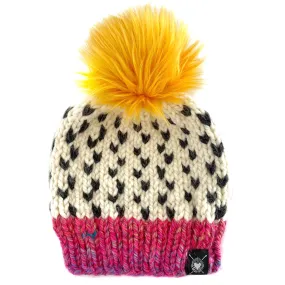 Tiny Hearts Faux Fur Pom-Pom Beanie in Azalea Gardens